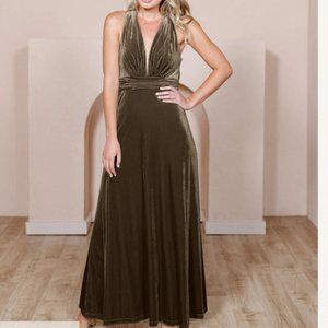 Revelry Dress Womens Medium Dylan Velvet Dusty Olive Wedding Evening Wear